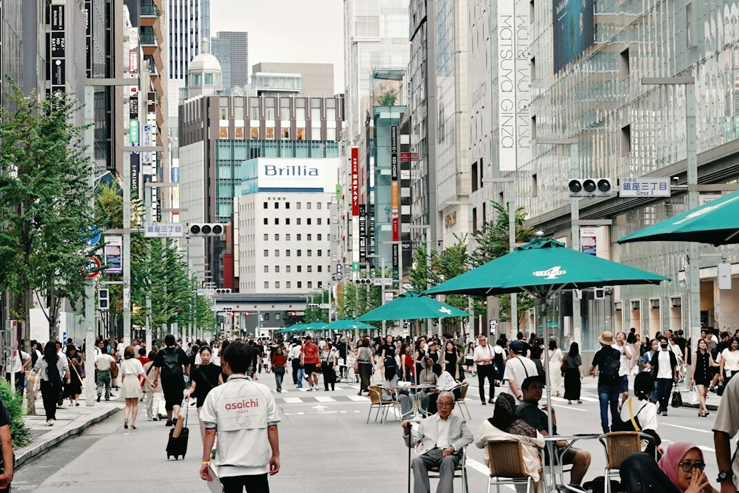 busy luxury shopping district